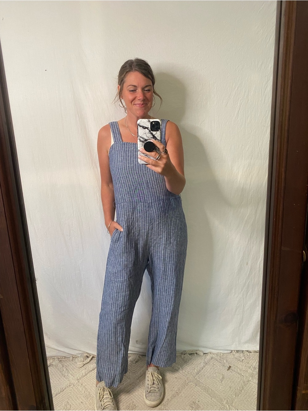 Quince Blue Striped Linen Jumpsuit romper so cute!